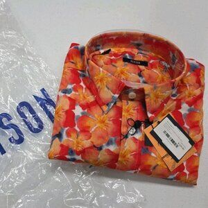 Benson Mens Champain Hawaiian Shirt Short Sleeve Orange Floral Size Sm NWT $125!